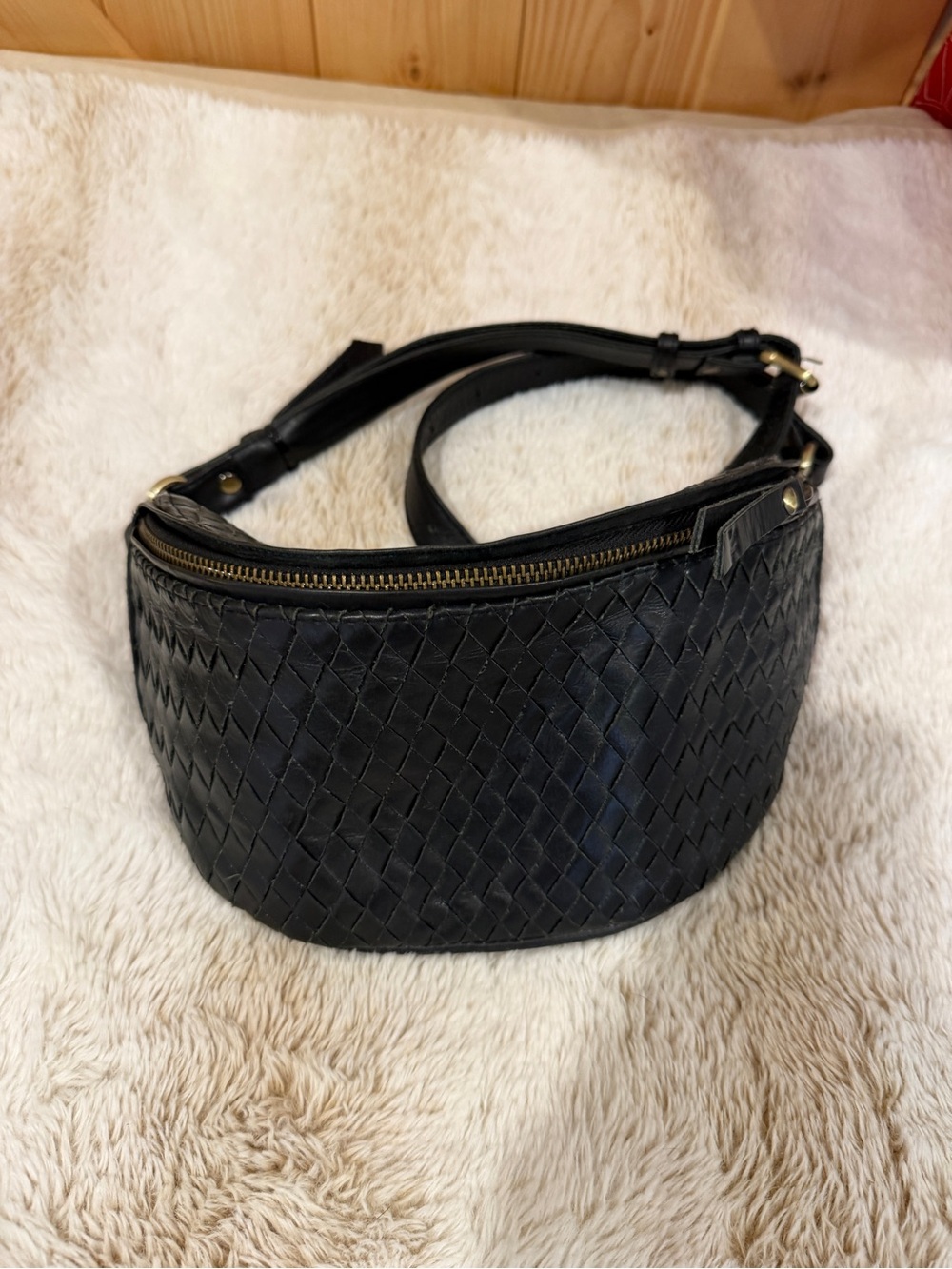 Bali Woven Black Crossbody Belt Bag